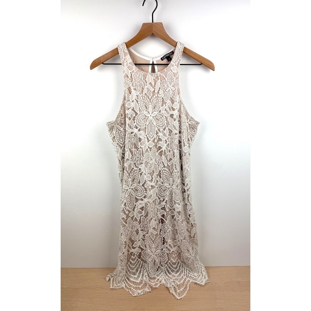 Express Lace Dress Sleeveless‎ Halter Mini Cutout Back Party Cocktail Medium M